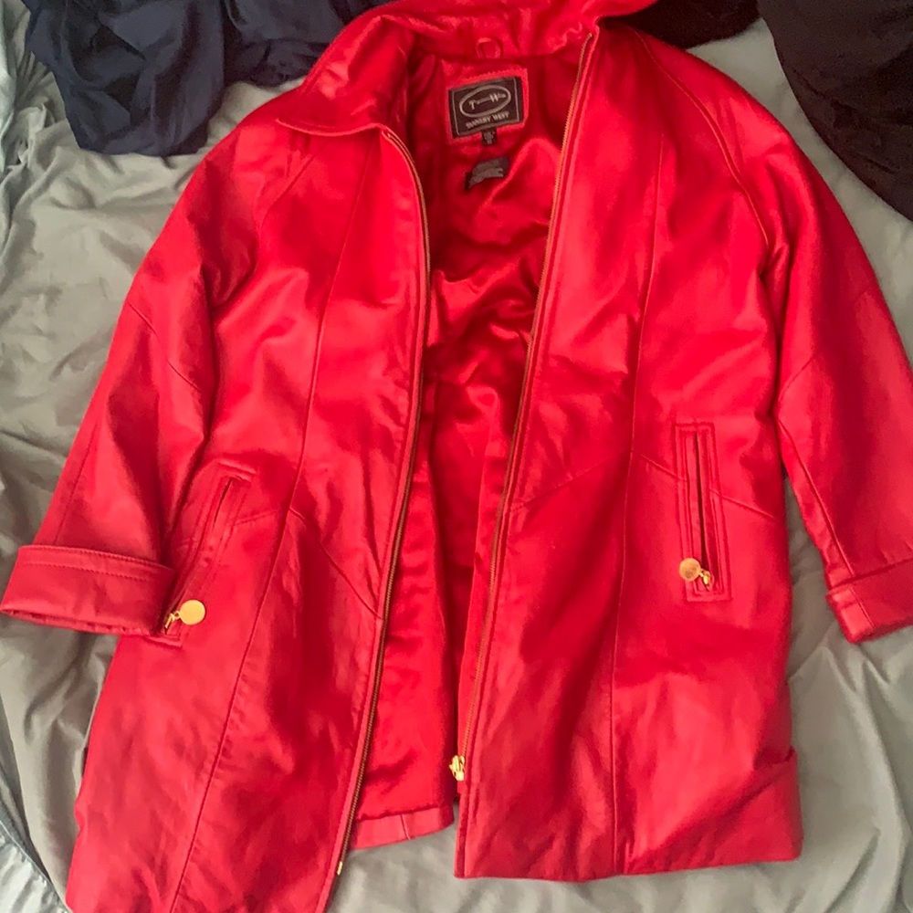 Red Longer Jacket with golden zippers